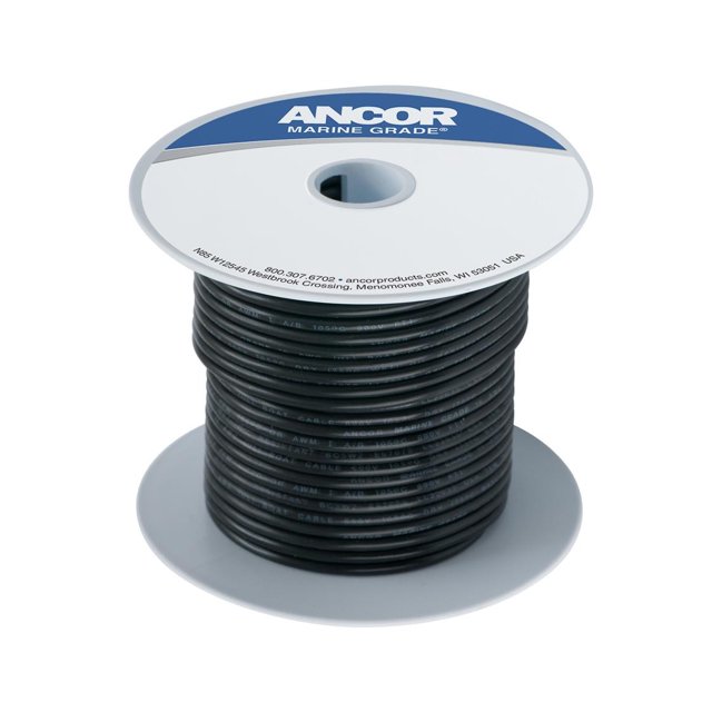 Ancor Fil Primaire 111050 Qualité Marine; 1 Conducteur; Brin; 8 Gauge; Noir; Bobine de 500 Pieds; Conducteur en Cuivre Teinté/isolation en PVC; Certifié UL/ABYC/CSA/US Coast Guard; Conforme ROHS