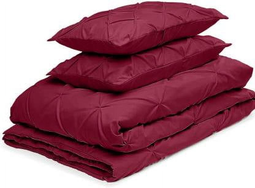 Cloud Fino Luxurious Pinch Pleated Duvet Cover Set 100% Egyption Cotton 600 Thread Count Pintuck Design Decorative Soft Bedsheet Set(Burgundy,King/California King)
