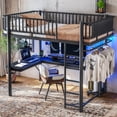 thumbnail image 3 of Leumius Full Loft Bed Frame with L-Shaped Desk,LED Light Strip and Charge Station, Metal Loft Bed with Computer Mainframe Tray and Hanging Area, Special Round Pipe Design for Teens Adults Black, 3 of 5