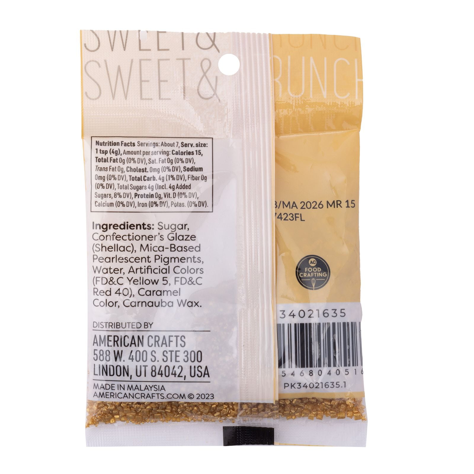 Sweetshop Gold Sanding Sugar Sprinkles, 1oz Dessert Toppings
