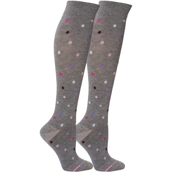 Dancing Dots Designed Cotton Blend Anti-Microbial Anti-Odor Knee-High Compression Socks - Grey Heather
