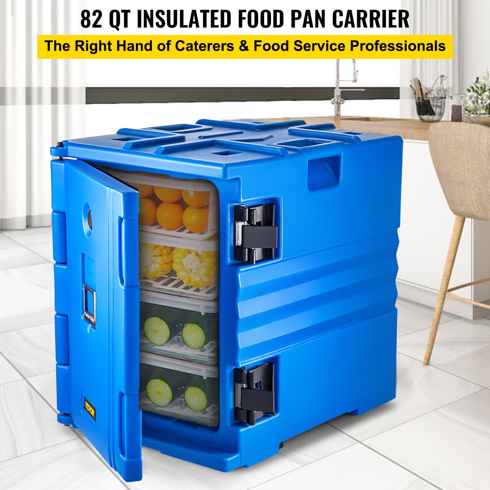 VEVOR Insulated Food Pan Carrier, 82 qt Hot Box for Catering, LLDPE Food Box Carrier w/One-Piece Buckle, Front Loading Food Wa