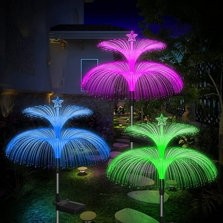 

Solar Garden Lights 3 Pack New Upgraded Solar Outdoor Lights Waterproof 7 Color Changing double Jellyfish and Star Solar Flower Lights for Garden Decor Yard Decor Outdoor Decor Gifts for Women