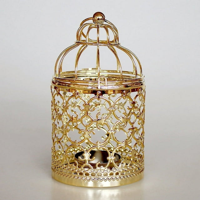 Metal Hollow Moroccan Lantern Candle Holder Tea Light Candle Cradle Home Room Decor(Gold)