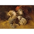 thumbnail image 2 of Anton Schrödl 14x11 Black Ornate Wood Framed Double Matted Museum Art Print Titled: Sheep in the Stable, 2 of 5