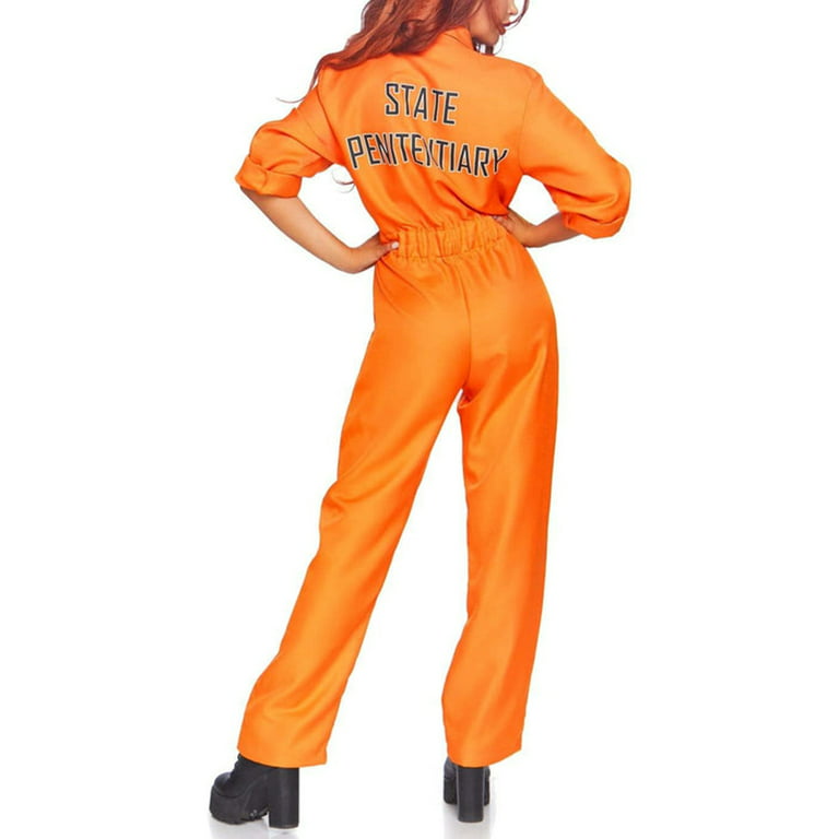 Prisoner Costume Orange Prison Jumpsuit Women Men Kids Costumes