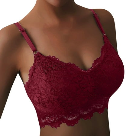 Juosiy Women One Size Sexy Lace Vest Bra Wireless V-Neck Underwear Camisole Adjustable Cropped Top