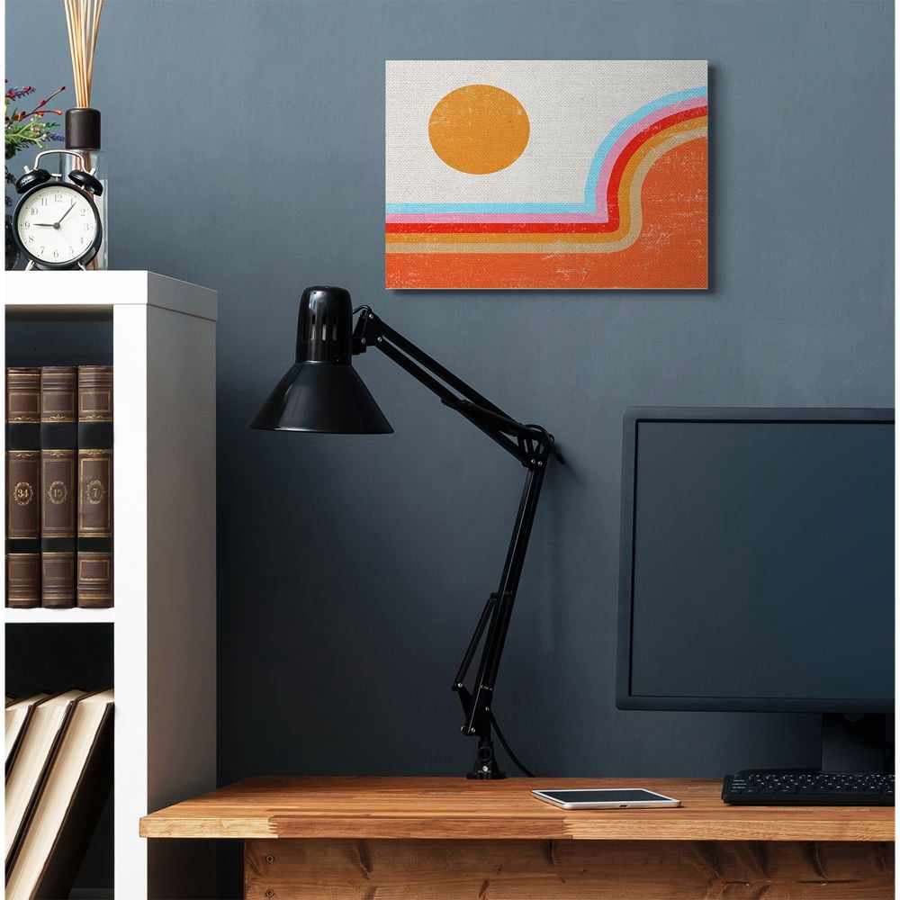Stupell Industries Abstract Sun Over Striped Lines Blue Red Orange Canvas Wall Art Design by Daphne Polselli