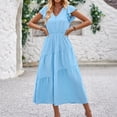 thumbnail image 3 of Womens Summer Maxi Boho Beach Dress Floral Print Dress V Neck Short Sleeve Drawstring High Waist Flowy Long Midi Dresses, 3 of 8