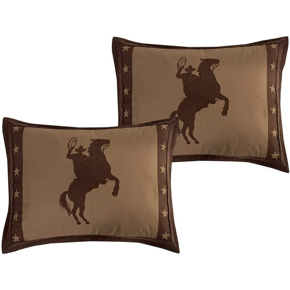 Sapphire HomeLuxury 7 Piece King Size Comforter Set w/Shams Bedskirt Cushions,Western Design Collection,Wild Horse Country/Horseshoe/Star/Cowboy,Bed Cover Bed in a Bag22119,Q,CoffeeDk BrownBeige