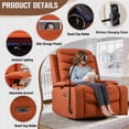 thumbnail image 4 of Holaki Power Recliner Chair, 270° Swivel Recliner with Heat & Lumbar Support, Modern PU Leather Rocker Recliner Nursery Chair with Smart Cup Holder & Adjustable Armrests for Nursing, Orange, 4 of 11