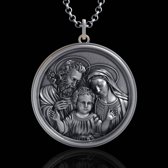 Holy Family S925K sterling silver pendant necklace Catholic necklace Jesus, Joseph, Mary, men's, women's religious necklace