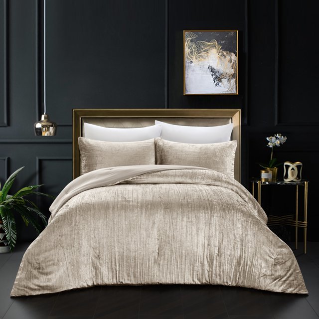 Grace Living Aashvi Crinkle Velvet 3pc Comforter Set - 2 Pillow Shams, 1 Comforter
