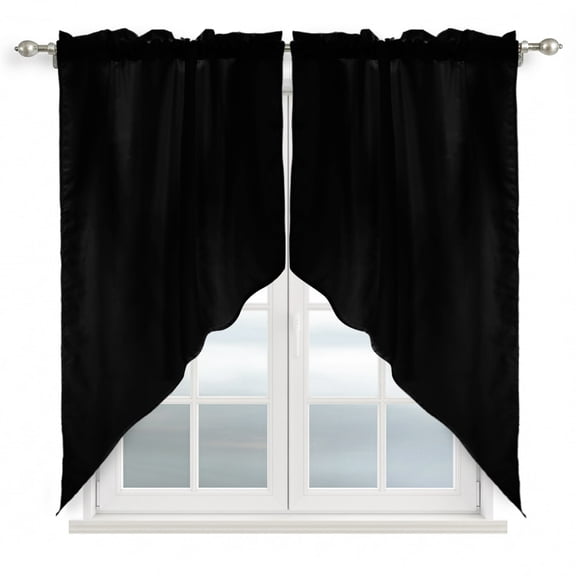 Pure Black Swag Curtain Valances, Simple Solid Color Kitchen Valance for Window, Rod Pocket Short Topper Drapes for Cafe Bedroom Bathroom 2 Panels Window Treatment 36"x36"