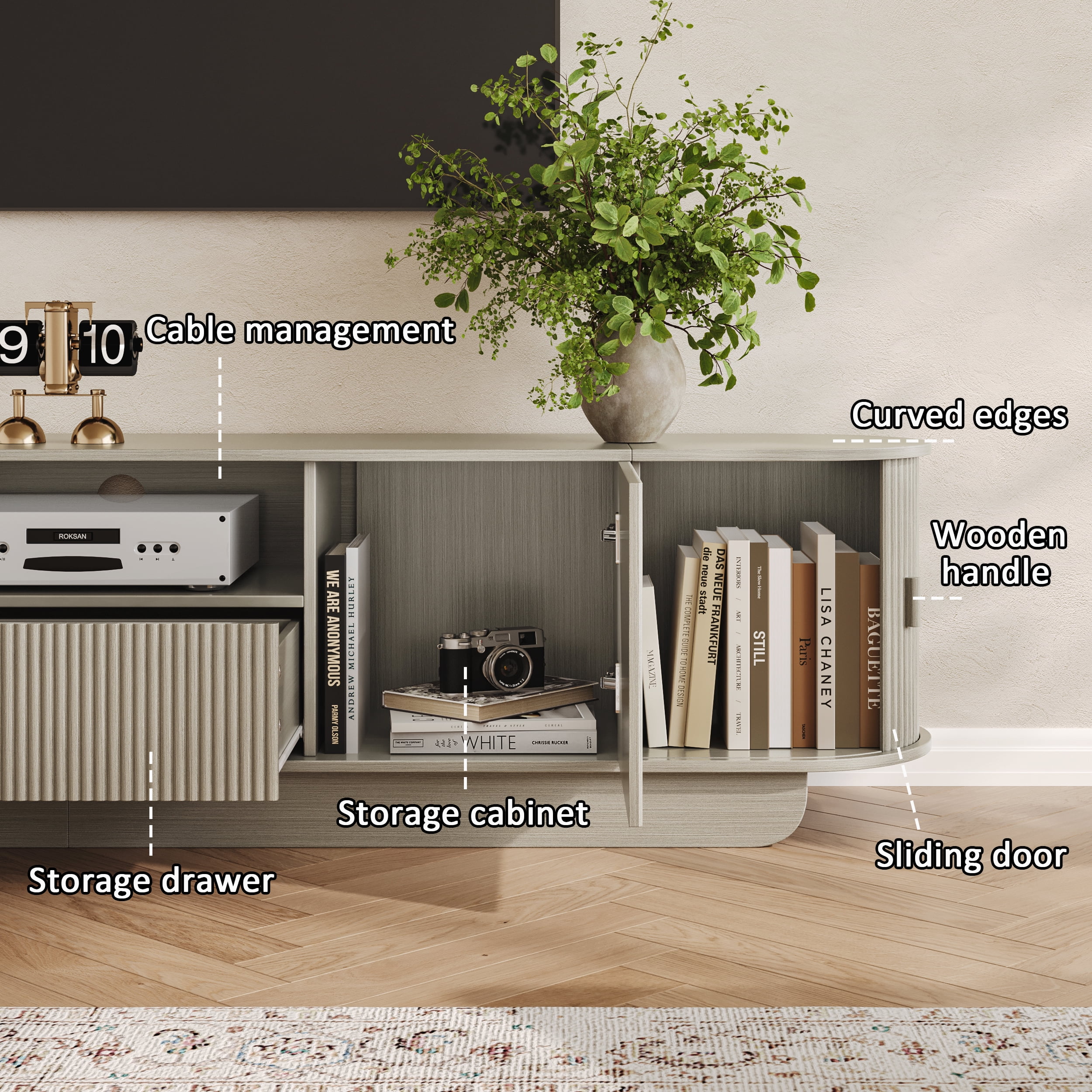 86.6'' TV Stand for TVs, Modern TV Console with Storage and Sliding Doors for Living Room, Bedroom