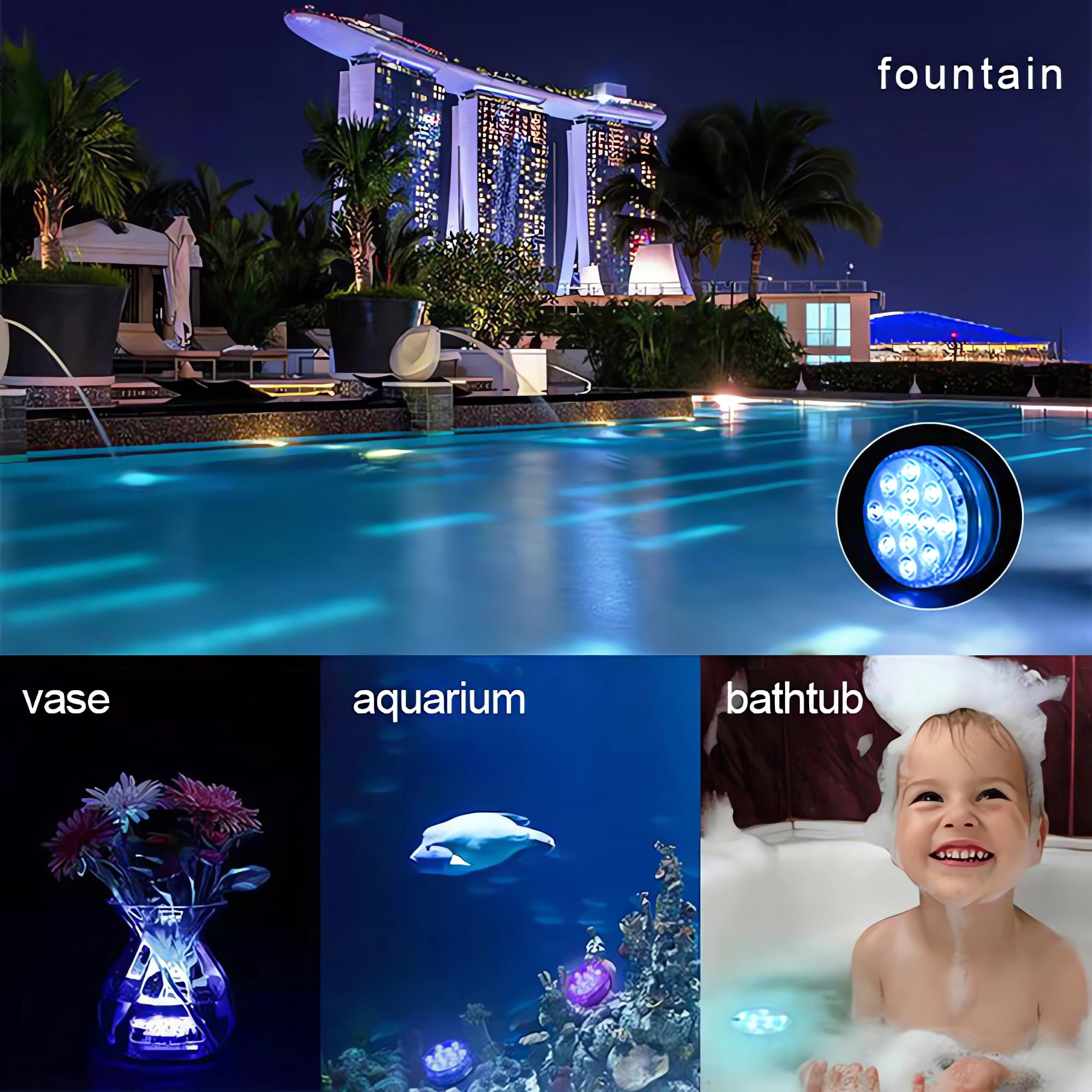 4 Pack pool lights ,Above Ground Pool Light Led Submersible, IP68 Waterproof Inground Pool Light Underwater with Remote, 10 Extra Bright LEDs, 16 RGB Dynamic Color