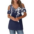 thumbnail image 1 of Tops de Algodón para las Mujeres Impresión de Manga Corta Cuello en V Fuera Del Hombro Blusa de Moda, Imitación de Algodón para el Hogar Diario, 1 of 7