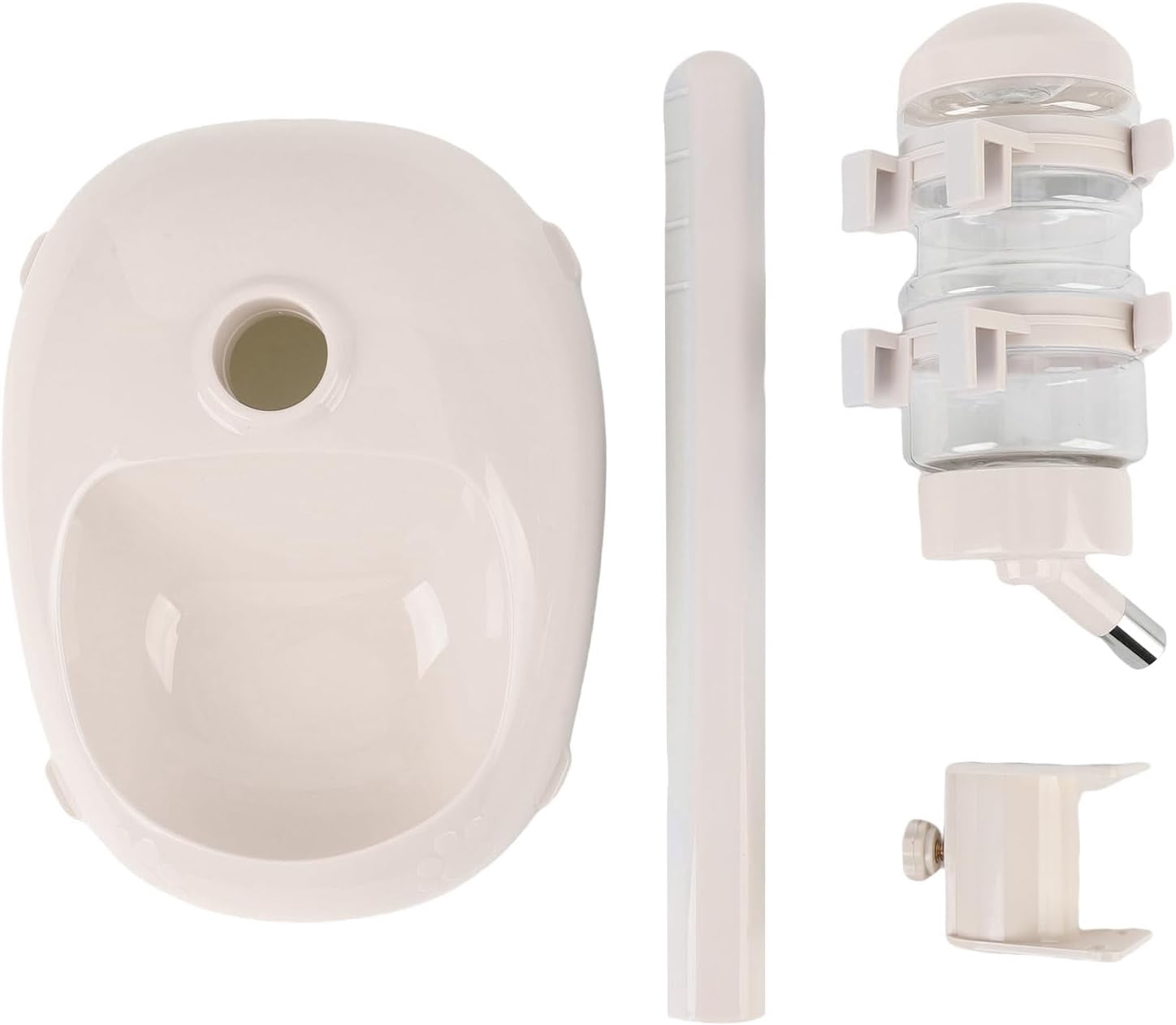 ABCISI Pet Standing Water Dispenser, Height Adjustable Automatic Water Feeder Food Feeder Bowl, 500ml Dog Water Bottle Dispenser, Dog Cat Feeding Water Bowl Set (Beige)