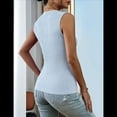 thumbnail image 4 of Top Informal de Verano de Punto Acanalado con Cuello Redondo, Corte Entallado, Básico, Texturizado, Sin Mangas, Azul , L, 4 of 5