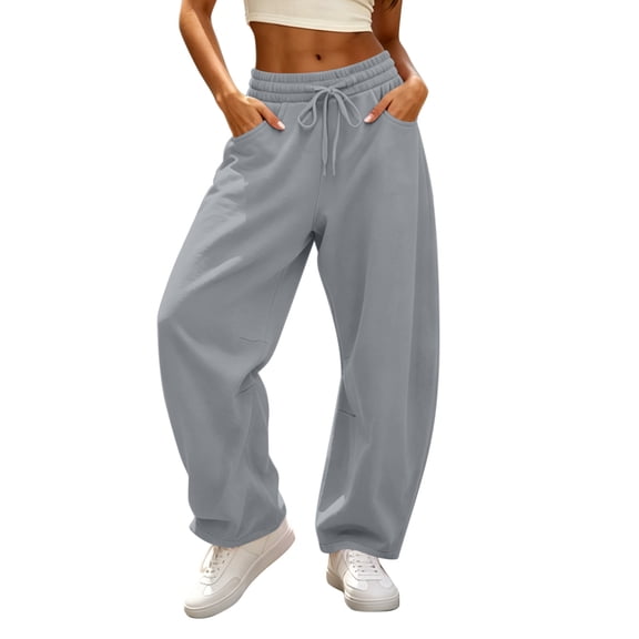 Ruimatai Women's Barrel Sweatpants Drawstring Elastic High Waist Side Pocket Oversized Loose Fit Street Loungewear Trousers