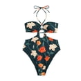 thumbnail image 3 of Gibobby Trajes de Baño Mujer Trajes de baño de 3 piezas para mujer, anillo Halter, estampado completo, traje de baño envolvente para la playa, conjunto d(F,CH), 3 of 4