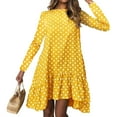 thumbnail image 3 of Vestido De Manga Larga, Vestido Elegante Con Estampado De Lunares, Ajuste Holgado Para Mujer Para Cita ANGGREK Amarillo XL, 3 of 4