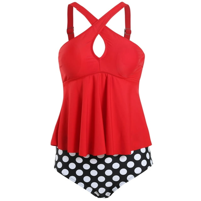 Innerwin Maillot de Bain Sans Manches pour Femmes Deux Pièces Imprimé Floral Rouge TP
