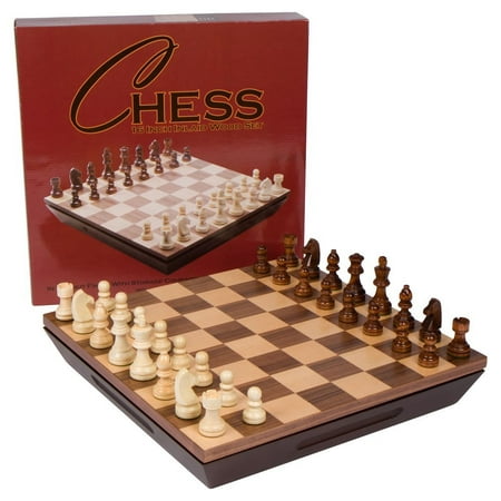 Aria Chess Inlaid Wood Board Game with Weighted Wooden Pieces and Tray - 16 Inch (Best 16 Rated Games)