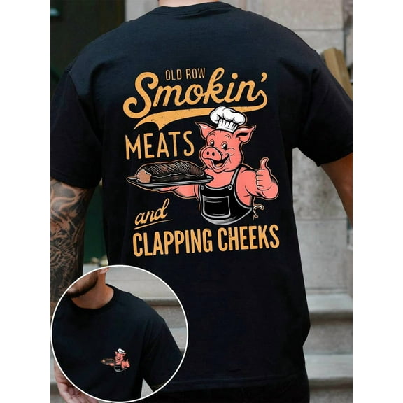 Men's Fashion Red Pig Chef Letter Graphic Print T-Shirt