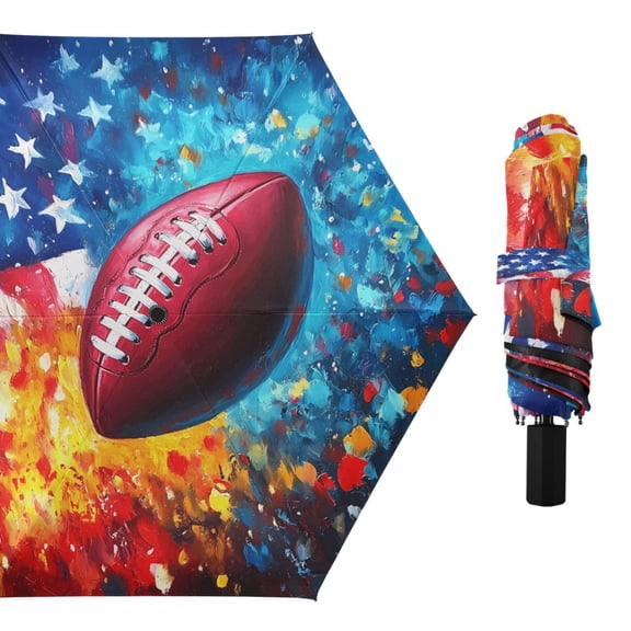 Compact Sun Umbrella Windproof Travel Umbrellas for Rain Strong Portable UV Protection American Flag and Football