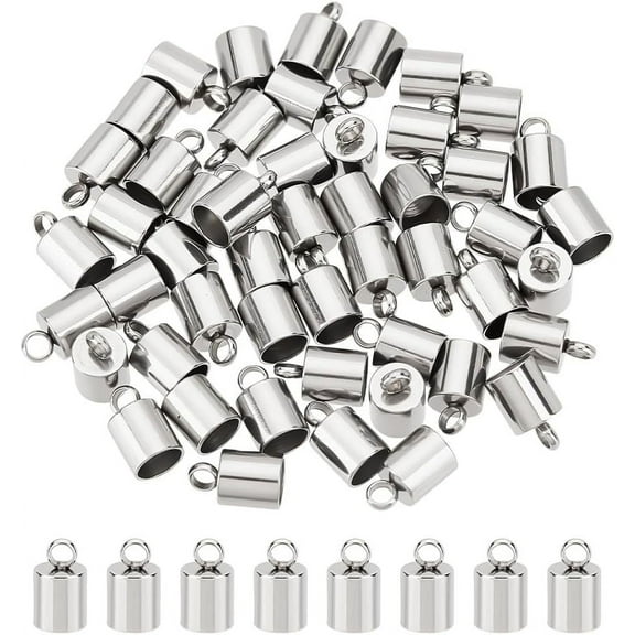 1box 50pcs Column End Caps Stainless Steel Cord Ends 5mm Inner Diameter Smooth End Caps Terminators Cord Finding for Jewelry Making Kit Stainless Steel Color Silver