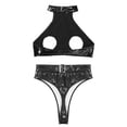 thumbnail image 5 of Conjunto de lencería Sexy para mujer, ropa interior sin entrepierna, cuello Halter, espalda descubierta, busto abierto, Tops cortos con Tanga de cintura alta, 5 of 5