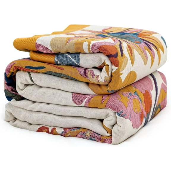 AUQ Boho Cotton Throw Blanket 60''X80'',Soft Lightweight Blanket for Couch,Bed,Travel,Picnics,Home Decor