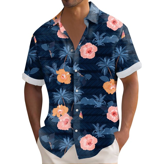 Hawaiian Shirt For Men, Men's Vintage Button Down Bowling Shirts Short Sleeve Summer Beach Shirt2XL