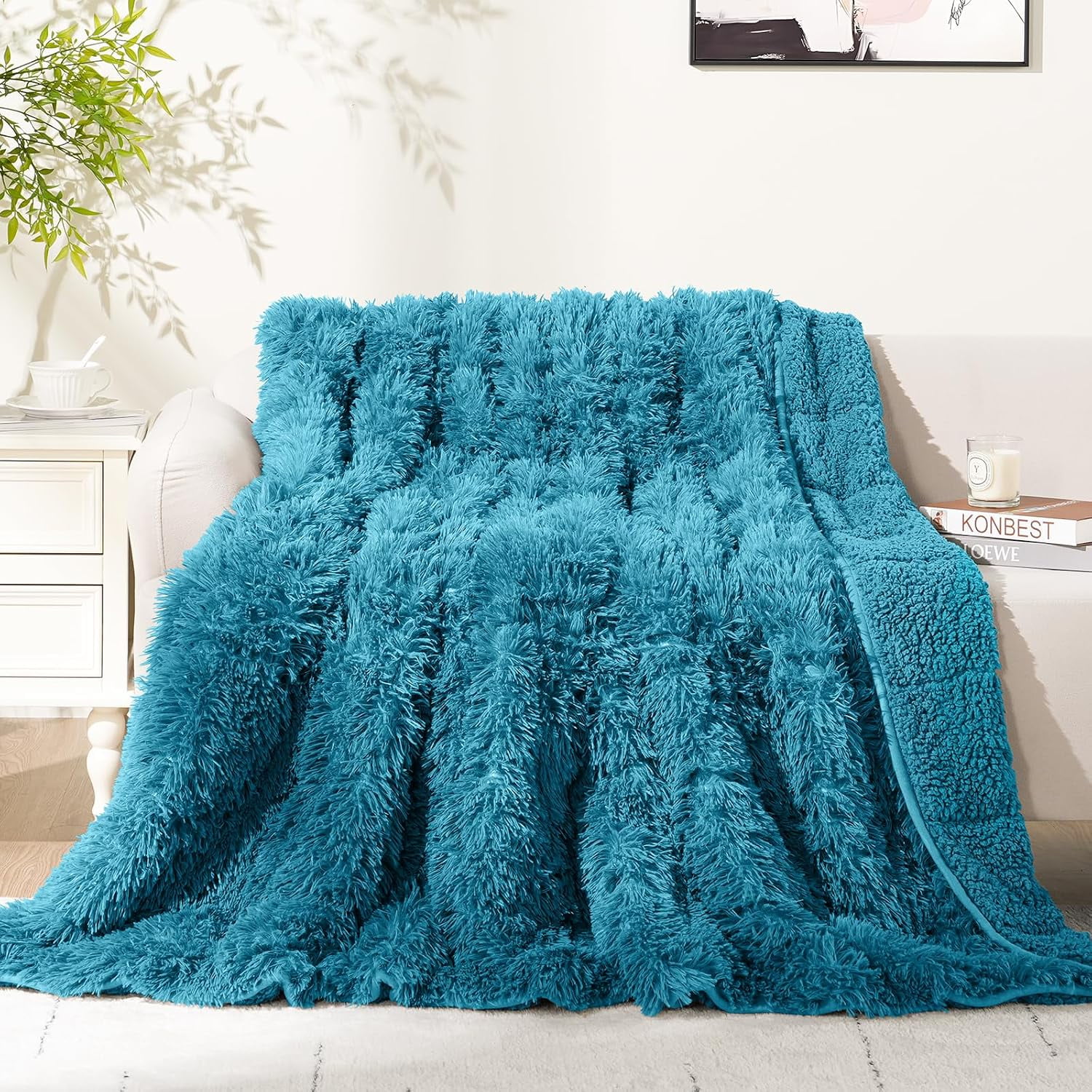 Sivio Weighted Blanket for Adults Twin Size 15 lbs, Cozy Long Faux Fur and Sherpa Heavy Blanket for Couch Sofa Bed, Restful Sleep, 48" x 72" Green