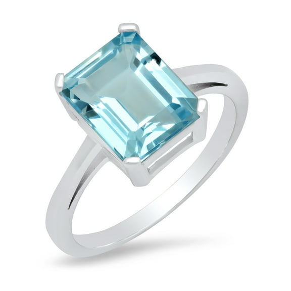 Sterling Silver 10x8mm Emerald Cut Sky Blue Topaz Ring, Size 7