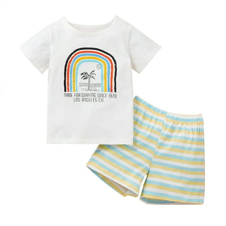 

YOYOXIU Toddler Baby Boy Clothes Kids Summer Outfits Short Sleeve Top Shorts Sets 18M-5Y