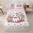 thumbnail image 2 of Manfei Bowknot Kitten Zipper Twin Comforter Sets with Fitted Sheet and 2 Pillowcases, Cartoon Blossoms Flower Zipper Bedding Set, Pink, Pink Reversible, 4 Pieces, 2 of 7