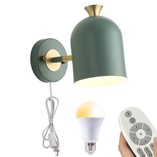 FSLIVING Mid Century Modern Wall Sconce 1 Light Plug-In Cord Remote Control