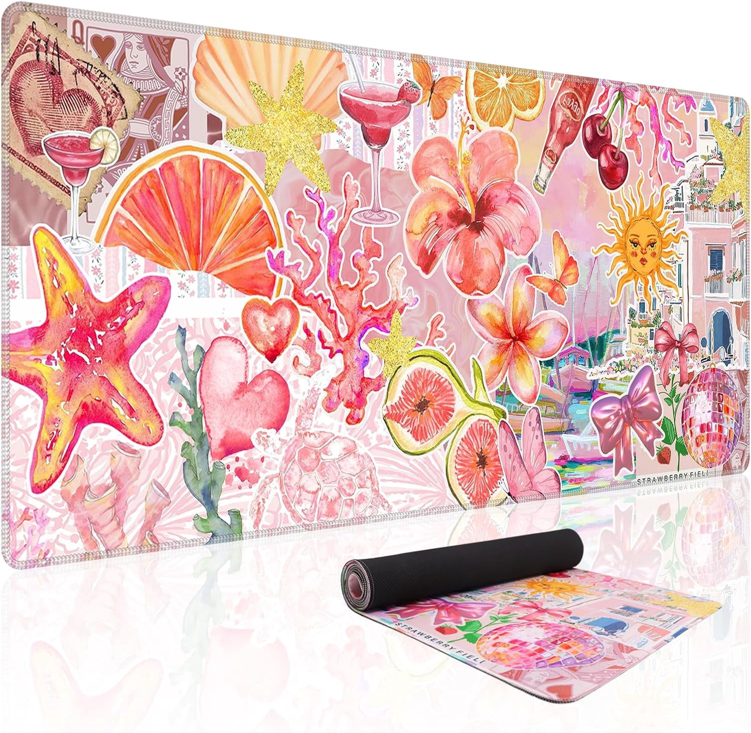 Desk Mat,XXL Extended Large Mouse Pad,Gaming Mousepad with Stitched Edge,Non-Slip Rubber Base Keyboard Desk Pad for Home Office Study Game (Colorful Stickers)