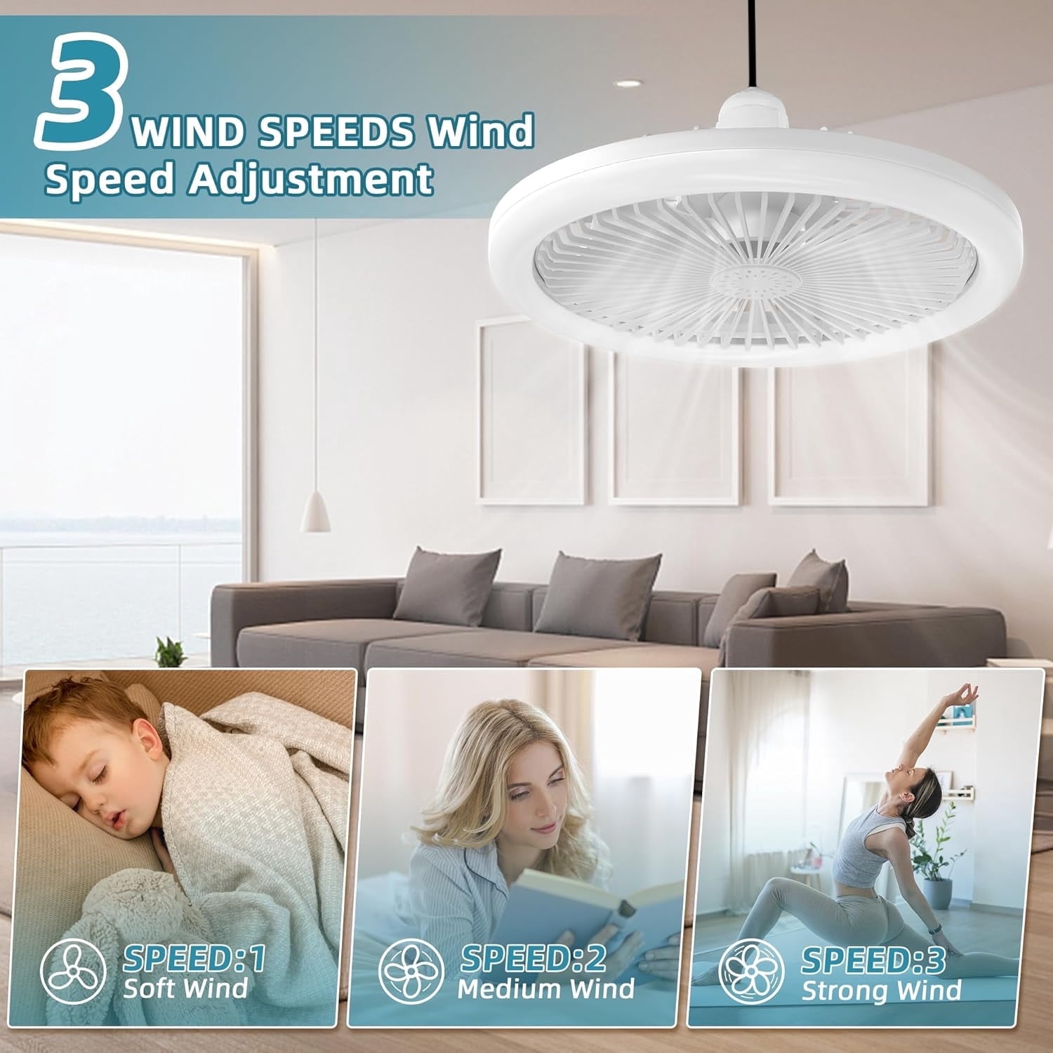 Inadays Ceiling Fan with Lights and Remote Control Socket Fan Light Bulb Light 10.6 Inch