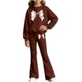 thumbnail image 4 of Girls 2-Piece Sweatsuit Set Long Sleeve Crewneck Top and Flare Pants with Bow Print Kids Casual Outfit for School Play Daily Wear, 4 of 5