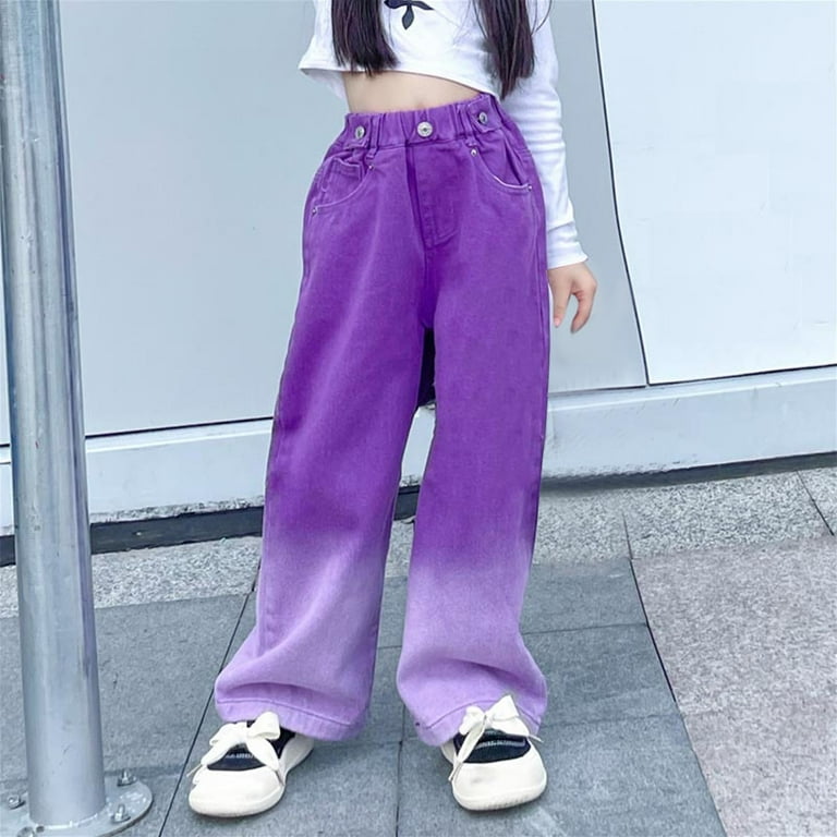 Girls Baggy Jeans Gradient Denim Pants for Teens Wide Leg Jeans
