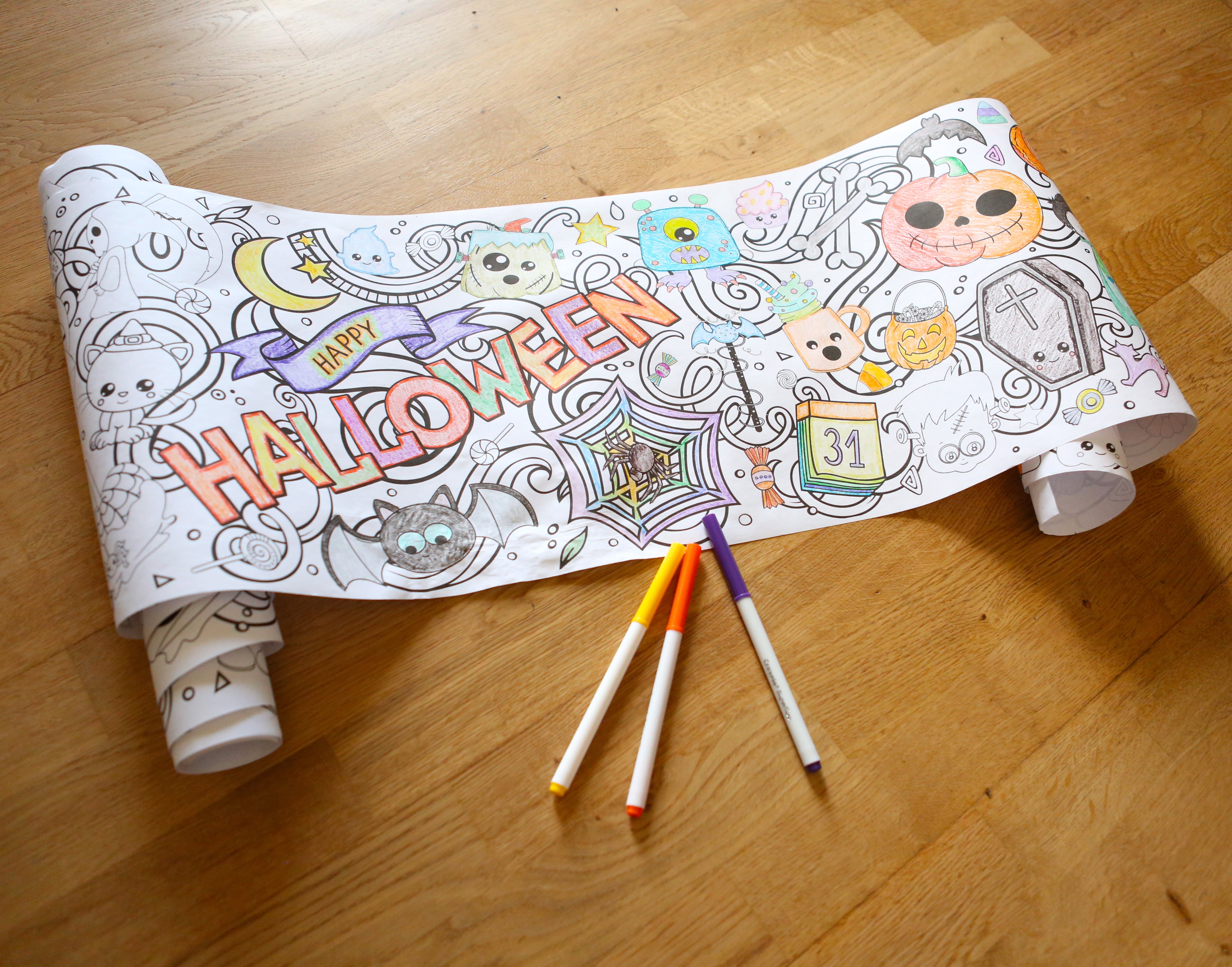 Coloring Paper Roll 18-Foot Drawing Paper Roll for Kids and Adults, Use in Kids' Easel or as Giant Coloring Poster, Large Sheet with Durable Paper, Perfect for Parties, Classrooms & Work (Halloween)