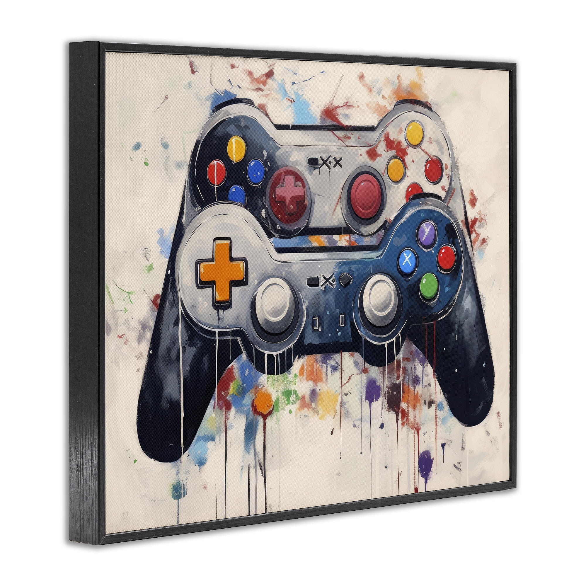 Stupell Industries Joystick Journeys Controller Duo Black Framed Giclee Art, design by Lazar Studio