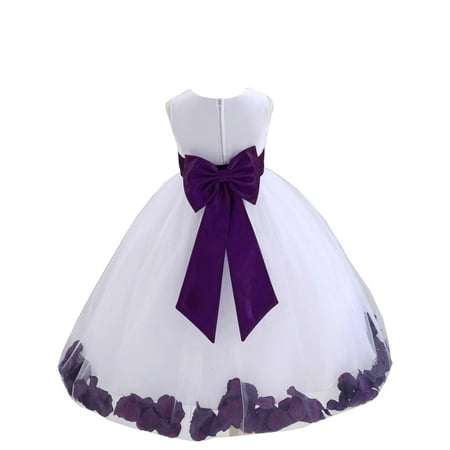 

Ekidsbridal Wedding Pageant Rose Petals White Tulle Flower Girl Dress Toddler Junior Bridesmaid Recital Easter Holiday Gown Birthday Girl Dress 302T Purple 16