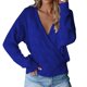 thumbnail image 1 of Gibobby Suéter de invierno para mujer Suéter de mujer, de punto acanalado, manga larga, Color sólido, ahuecado, escote en V, ajustado, ropa de otoño(Azul,XG), 1 of 5