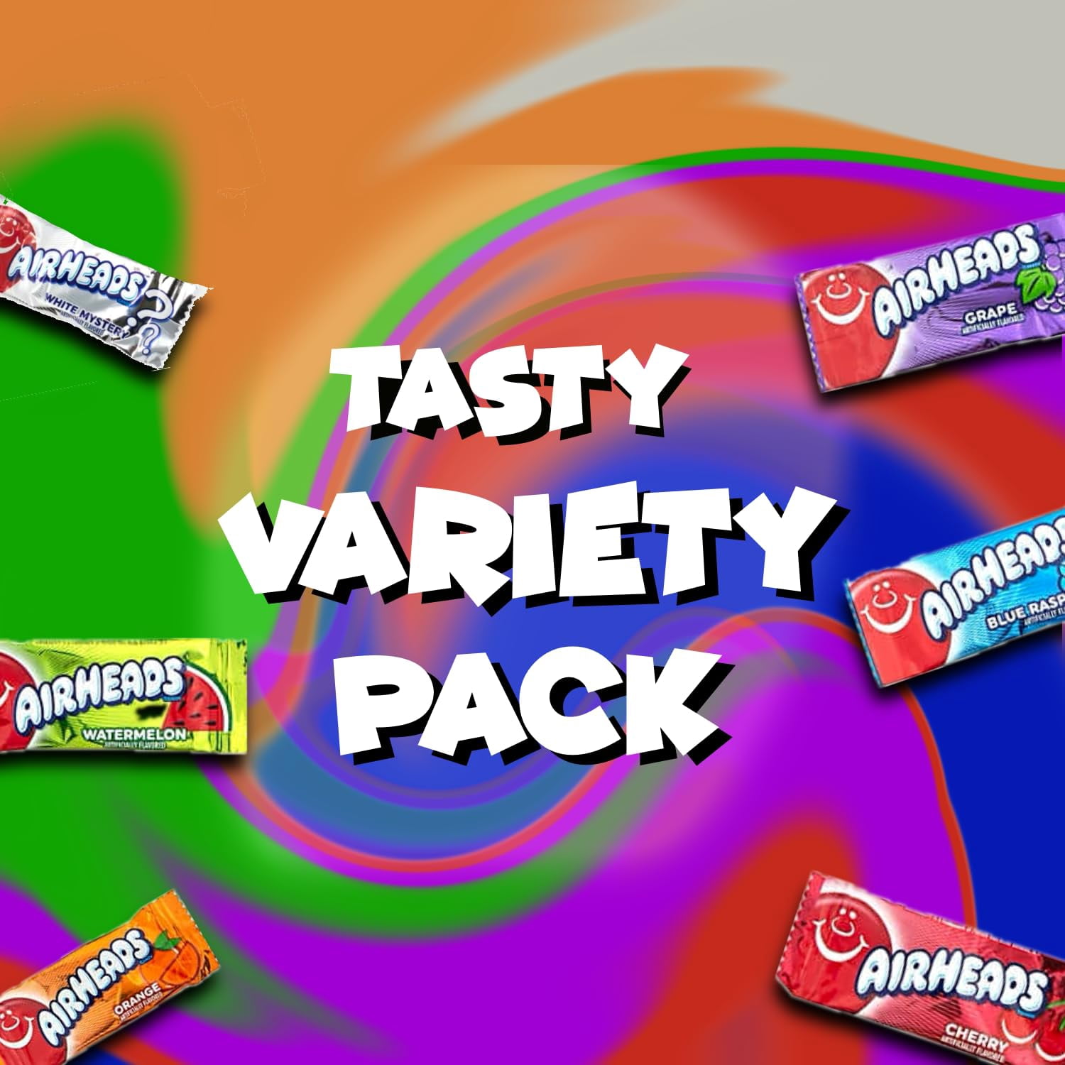 Airheads Candy Mini Bars Independence Day Pack, 80 Pieces Bulk Bag, White Mystery + Cherry + Blue Raspberry Flavor, Individually Wrapped Fruit Taffy, Perfect for Birthdays, Parties & Pantry (2 lbs)