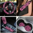 thumbnail image 3 of Yuyamidu Pink Gothic Car Accessories Sets Butterfly Car Seat Covers Car Floor Mats Steering Wheel Cover Seatbelt Shoulder Pad Handbrake Cover Gear Shift Knob Cover Coasters 15 PCS, 3 of 6