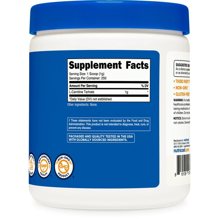 l carnitine unflavored Nutricost, L-Carnitine Tartrate Supplement, 8.8 oz (250 g), Unflavored